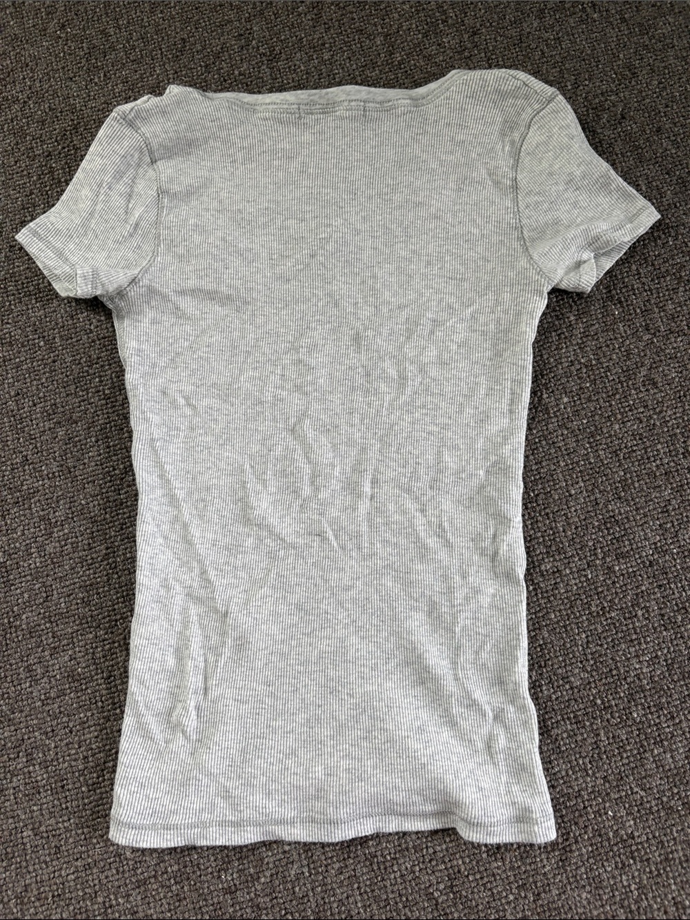 Brandy Melville Light Gray Ribbed V-Neck Short Sleeve Tee - Picture 2 of 3